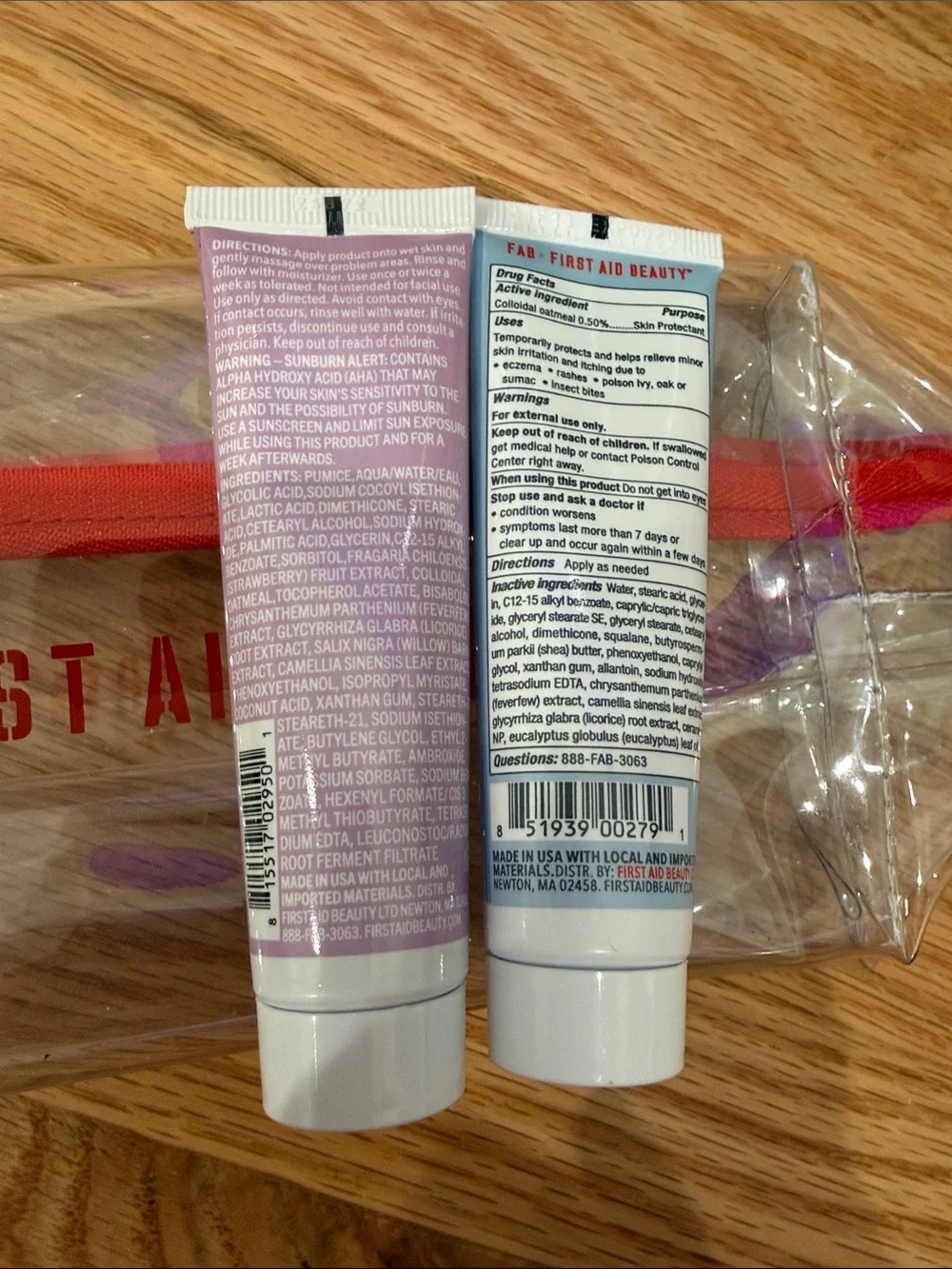 First aid beauty 3 pc skincare set exfoliator and body cream with bag sealed